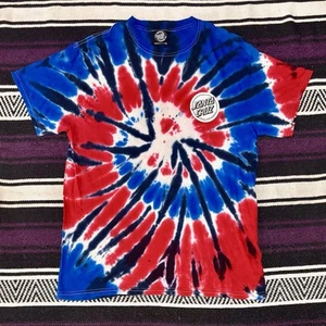 Camiseta De Colección Santa Cruz Skateboards Años 90 Doble Cara Tie Dye Rojo Blanco Azul - Imagen 1 de 8