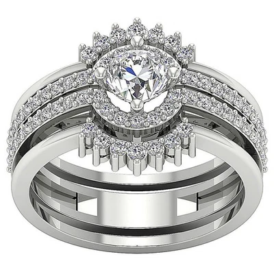 VS F 1.20 Carat Lab Grown Diamond Multiple Bridal Engagement Ring Set 14K Gold - Image 1 of 4