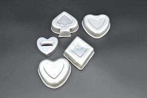 5 Vintage Aluminum Jello Tart Cake Craft Mold Cookie Cutter Heart Diamond Spade - Picture 1 of 12