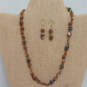 Millefiori Glasperlen Halskette und Ohrring Set vergoldet - Bild 1 von 15