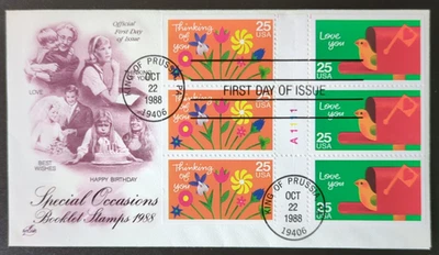 25c Thinking of You, Love You,  Booklet Stamps # 2397-2398 1988 FDC Artcraft - Image 1 of 2