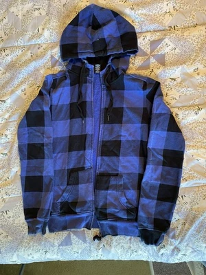 Black and blue checks sweatshirt hoodie for women juniors or boys size S new - Image 1 of 4