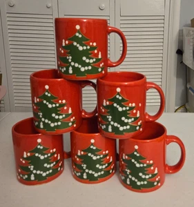 Set Of 6 Red Waechtersbach West Germany Christmas Tree Mugs 3.5” w X 3 3/4” High - Picture 1 of 2