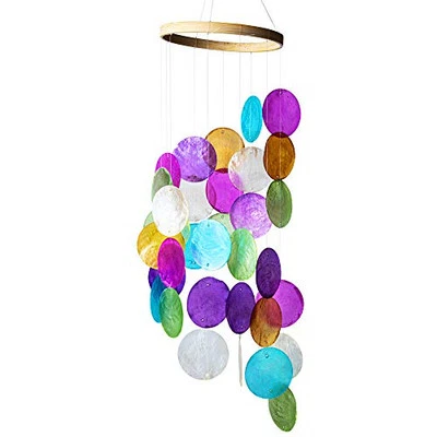 Rainbow Capiz Seashell Wind Chimes Outdoor Indoor Hanging Handmade Painted  - Image 1 of 4