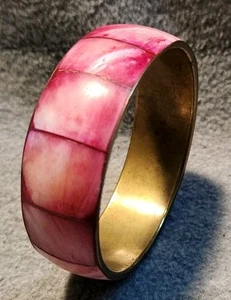 Vintage 1970s Brass Bangle Bracelet with Dyed Pink - Picture 1 of 4