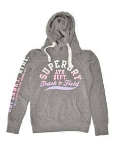 SUPERDRY Womens Track & Field Graphic Hoodie Jumper UK 6 XS Grey Cotton AI16 - Picture 1 of 3