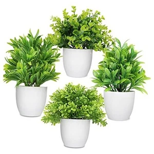 Mini paquete de 4 plantas artificiales en maceta blanca - Imagen 1 de 8
