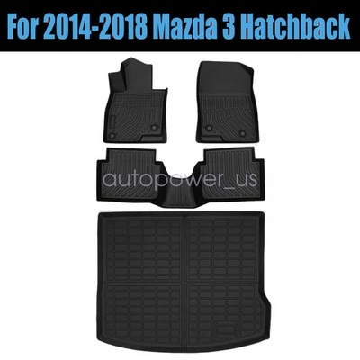 For 2014-2018 Mazda 3 Hatchback Front & Rear TPE Floor Mats / Trunk Cargo Liner Foto 1 de 4