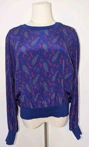 Women's Chenessa Vintage 100% Silk Purple Paisley Blouse With Knitted Accents - - Bild 1 von 9