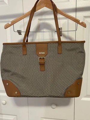 Hartman Luxe Shoulder Bag Tan Camel Herringbone Travel Vacation Tote Purse - Image 1 of 4