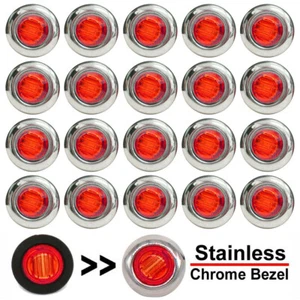 20X 3/4" Round Red LED Side Marker Lights With Stailness Base for Truck Trailer - Picture 1 of 11