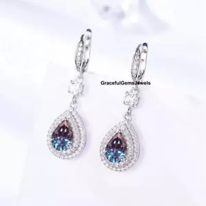 Alexandrite Earrings, Hoop Earrings, 925 Sterling Silver Color Changing Gemstone - Picture 1 of 4