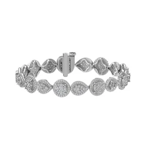 10k White Gold Lab Grown Diamond Composite Bangle Bracelet 7" For Women - Picture 1 of 5
