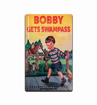 Placa de estanho retrô vintage dos EUA porta decoração de parede barra de metal pôster pub BOBBY SWAMPASS - Imagem 1 de 4