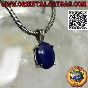 Ciondolo in argento 925‰ lapislazzulo ovale cabochon incastonato - Foto 1 di 4