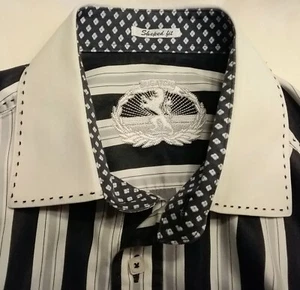 CAMISA DE VESTIR BUGATCHI PARA HOMBRE A RAYAS CUELLO 16" BLANCO Y NEGRO - Imagen 1 de 14
