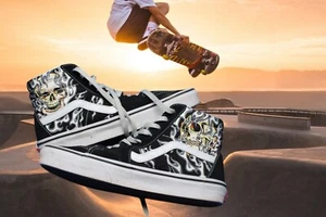 Vans Sk8-Hi Flame Skull Negro Skateboard Skate Hombre’s 7/Mujer’s 8.5 - Imagen 1 de 11