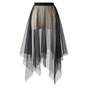 Women Sheer Mesh Skirt Tulle Gauze Half Dress Irregular Fairy Gothic Punk Club - Picture 1 of 15
