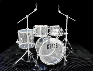 DRUM KIT CHAOS ILLUSION ACRYLIC 5 PIECE SET - CRYSTAL CLEAR - 24'' KICK - Picture 1 of 5