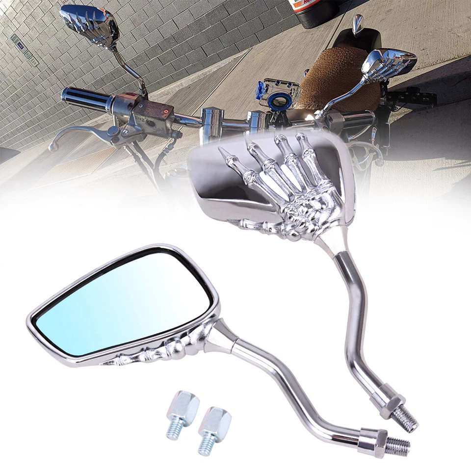 Espejo retrovisor manual calavera universal para motocicleta Harley Honda Kawasaki Yamaha Foto 1 de 4