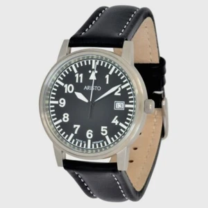 Aristo Orologio da Pilota 3H07 Acciaio Inox Con Cinturino IN Pelle 5ATM Svizzero - Foto 1 di 3
