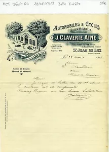 Dépt 64 - St Jean de Luz Bld V. Hugo - Belle Entête Secteur Autos & Cycles 1919 - Picture 1 of 1