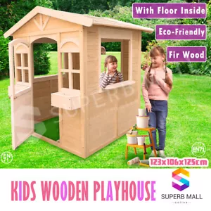 Kids Cubby House Wooden Playhouse Garden Outdoor White Timber House Play Toy - Picture 1 of 8