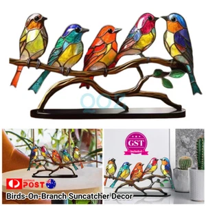 Stained Glass Birds-On-Branch Suncatcher Metal Table Decor Home Ornaments Hot AU - Picture 1 of 10