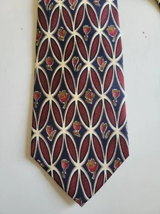  Van Heusen Easy Care Men's Red Blue Multi Circle Flowers Silk Tie 3.75" x 57" - Picture 1 of 4