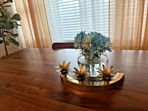 Portacandele vintage ottone MCM ananas floreale centropeice semicerchio pesante - Foto 1 di 4