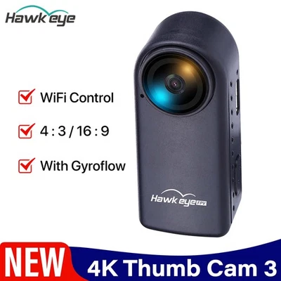 Hawkeye 4K Thumb Cam 3 FPV Camera 4:3/ 16:9 FOV 170D Gyroflow WiFi Control - Image 1 of 4