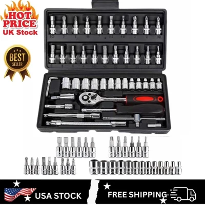 46PCS 1/4" Ratchet Wrench Combination Socket Tool Set Kit Auto Car Repair Tool - Image 1 of 4