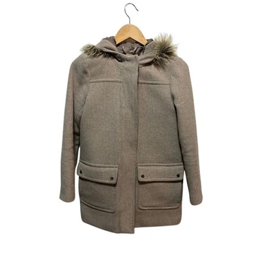 J. Abrigo Chaqueta de Invierno Crew Mezcla de Lana Parka Marrón Tostado Imitación Piel Capucha Para Mujer 00 Foto 1 de 4