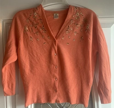 Cárdigan Floral De Colección Luisa Spagnoli Años 50 Angolmere Angora Lana C Melocotón Bordado Foto 1 de 4