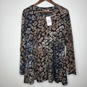 Logo Damen abstrakte Langarm Jacquard Swing Bluse Größe 1X Kunst zu tragen Neu mit Etikett - Bild 1 von 10