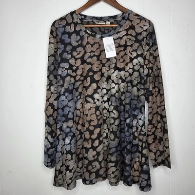 Logo Womens Abstract Long Sleeve Jacquard Swing Blouse Size 1X Art To Wear NWT - Image 1 of 4