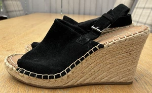 Toms Monica Black Suede Espardrille Wedge Sandal Size 5.5 UK - Picture 1 of 5