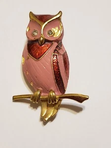 Marcel Boucher Owl Pin Brooch 1960s Pink Gold 2 inch tall signed - Picture 1 of 6