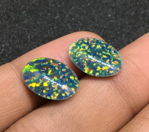 Natural australian triplet opal cabochon multi fire gemstone pair 7.85 carat - Picture 1 of 5