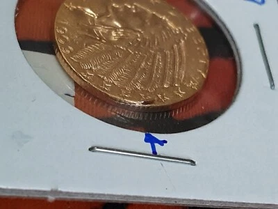 GOLD COIN $5 DOLLAR HALF EAGLE CHEIF INDIAN HEAD 1909 D   LAMINATION ERROR - Image 1 of 4