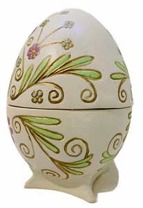 Ceramic Footed Egg Trinket Box Candy Dish Purple Green Gold Easter Egg 6" Tall - Picture 1 of 12