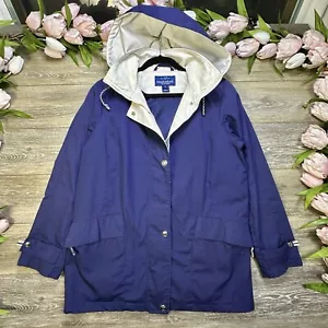 Mackintosh New England Women’s Rain Jacket Size Small, Hooded Coat Navy Blue - Picture 1 of 16