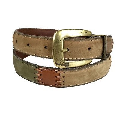 Cinto Fóssil Feminino S Couro Costurado Patchwork Boho Hippie Multicolorido Magro Y2K - Imagem 1 de 4