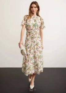 RRP329 Hobbs Tegan Silk Dress Cream Red Cherries 10 12 14 18 Midi Offwhite - Picture 1 of 19