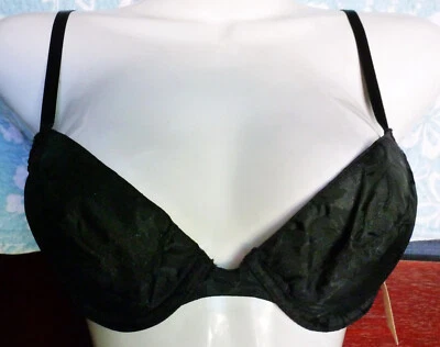 VALMONT VINTAGE BLACK JACQUARD PADDED PUSHUP REMOVABLE BISCUIT INSERTS 32B NOS - Image 1 of 4