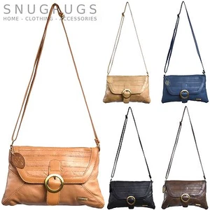 LADIES LEATHER CROSS BODY BAG WITH BUCKLE & MAGNETIC CLASP Black Brown Tan Blue - Picture 1 of 11