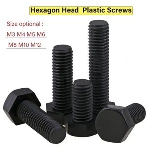 M10 / 10mm Schwarze Nylon-Kunststoff-Schrauben Sechskant-Kunststoff-Schrauben - Picture 1 of 10
