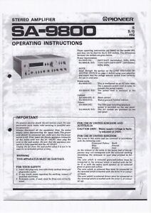 Bedienungsanleitung-Operating Instructions für Pioneer SA-9800 