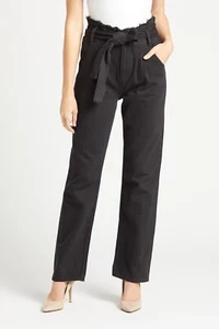 Huudson High Rise Straight Paperbag Jeans Pleat Tie Fringe Waist Washed Black 31 - Picture 1 of 6