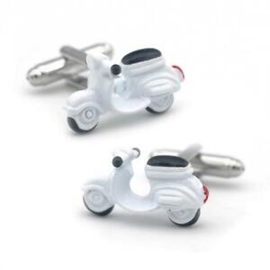 SCOOTER CUFFLINKS White Enamel Moped Motorbike Motorcycle Bike NEW with GIFT BAG